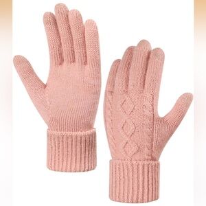 Pink Knit touch screen Gloves
